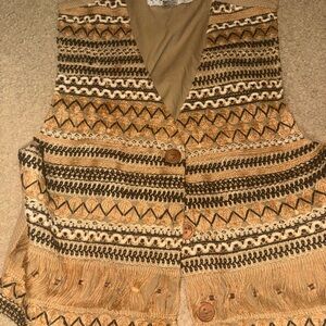 VTG Style New York Tapestry Vest Brown boho Geo Print Western Cottage Core Small